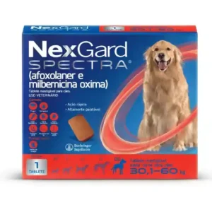 NexGard Spectra Antipulgas, Carrapatos e Vermífugo para Cães de 30,1 a 60kg 1 tablete