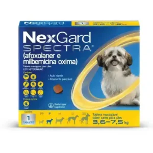 NexGard Spectra Antipulgas, Carrapatos e Vermífugo para Cães de 3,6 a 7,5kg 1 tablete