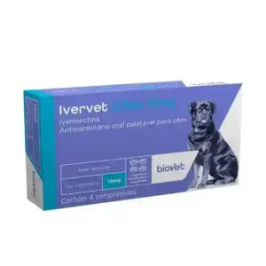 Ivervet Antiparasitário 12mg 4 comprimidos para cães até 60 kg